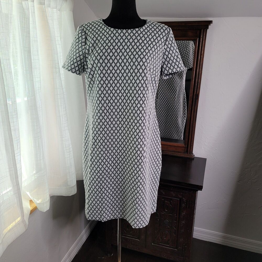 Calvin Klein Quilted Black White Sheath Dress Diamond Geometric Pattern Sz 12